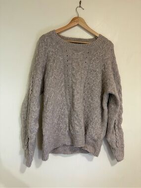Lumiere Taupe Cable‑Knit Scoop Neck Sweater